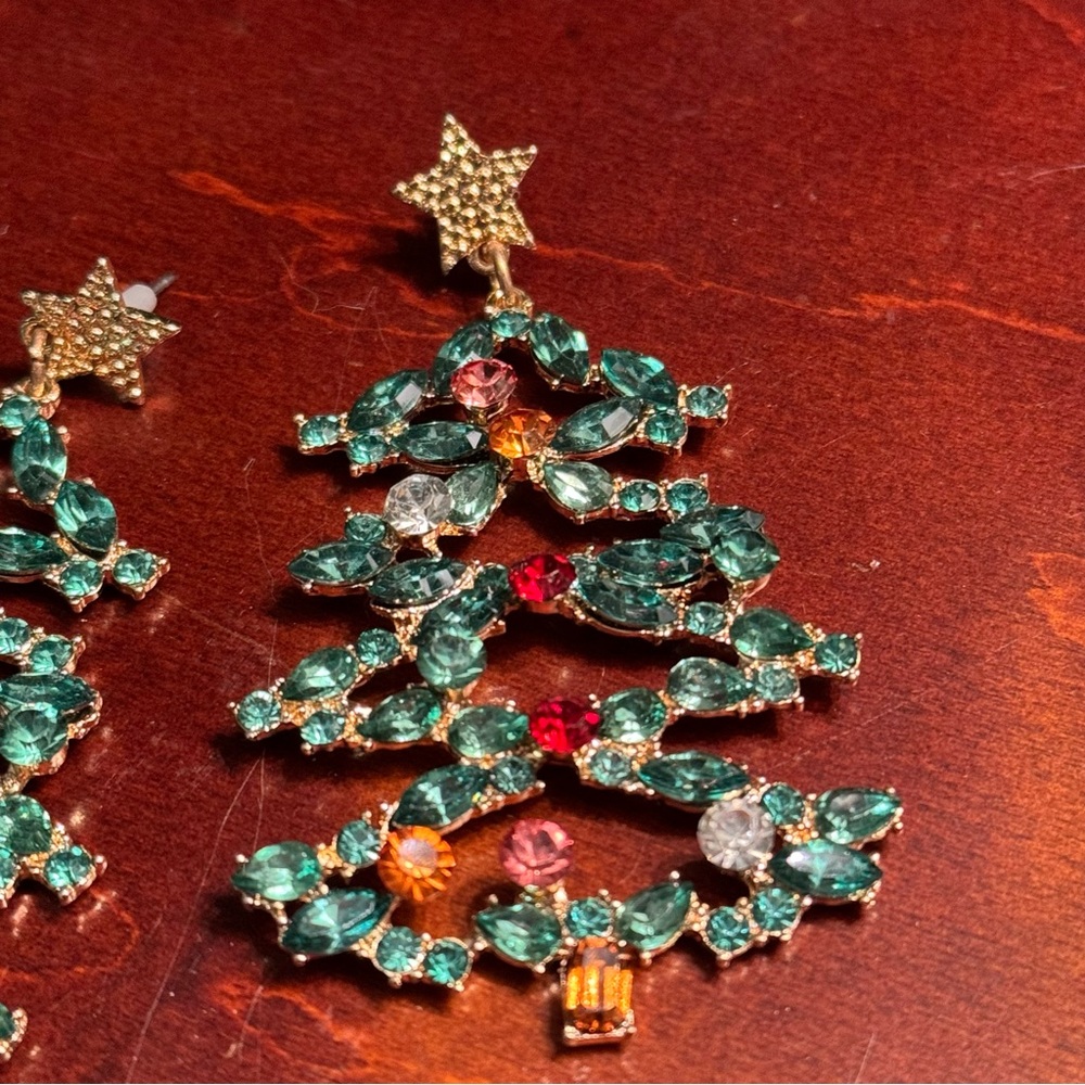 Christmas Tree Earrings Gems/Gold